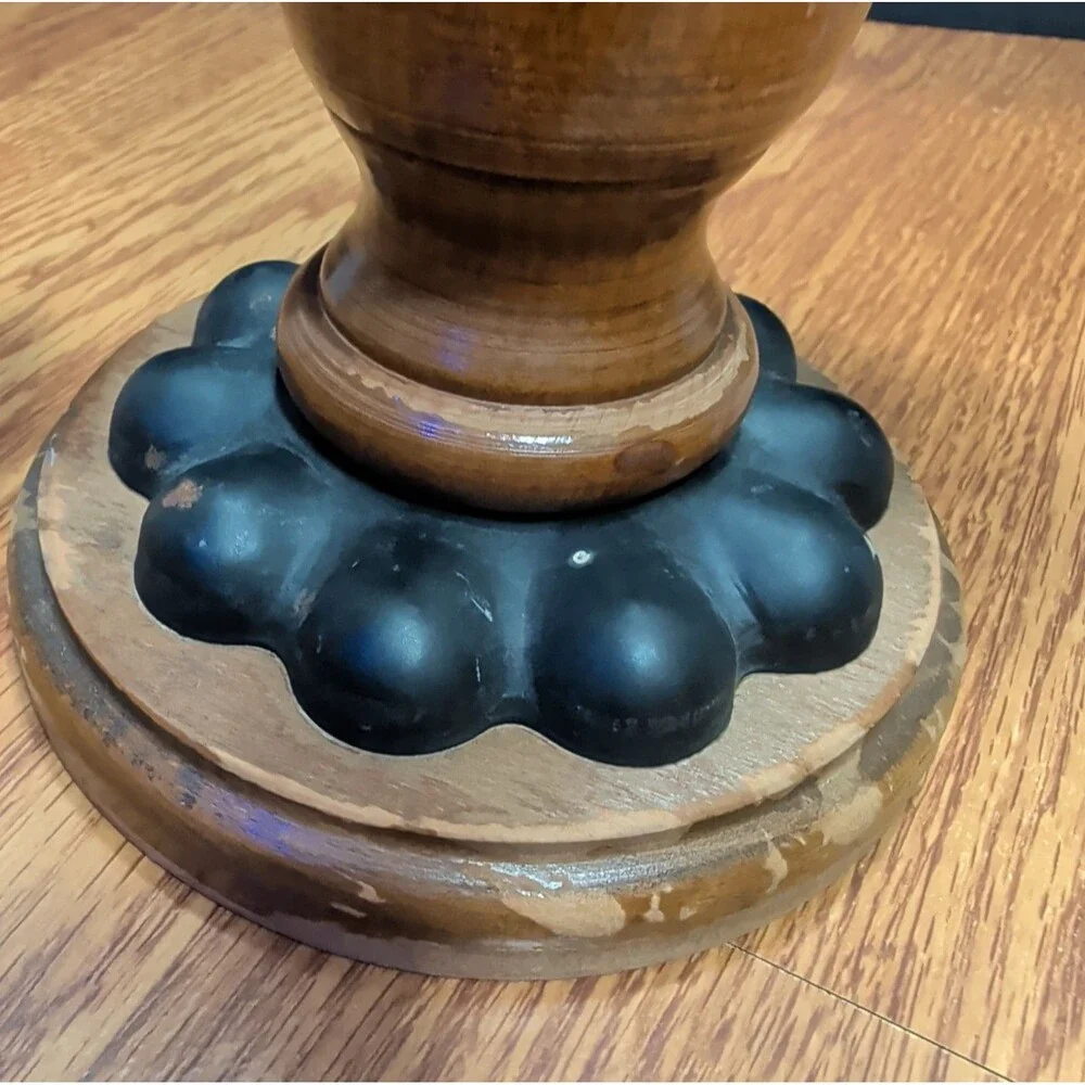 Vintage Wood & Black Metal 5 Light Candelabra Farmhouse Taper Candle Holder 15